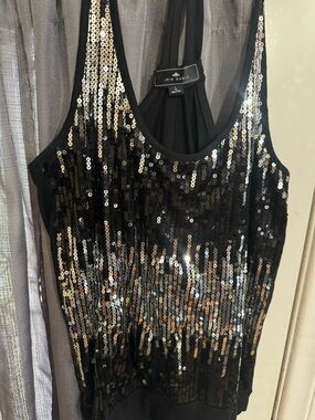 Iris Basic Black Sequin Tank with Metallic Accents